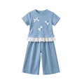 thumbnail image 6 of ITSAME Girls Outfit Set, Cute Bow Ruffle T-Shirt and Pants Summer Fashion Casual Set 2-Piece Blue Size 5-6T, 6 of 6