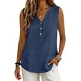 thumbnail image 5 of Womens Cotton Linen Button down Shirts Slim Fit Casual Summer Sleeveless Blouses Business Casual V Neck Plain Tank Tops by Awwp Navy 3Xl, 5 of 6