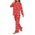 thumbnail image 2 of SCRAWLGOD Strawberry Print Pjs Women Long Sleeve 2 Piece Sets for Women Snowflake Pajamas Size L V-Neck Ladies Pajama Sets with Pockets Comfy Christmas Sleepwear, 2 of 7