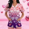 thumbnail image 3 of Valentine's Day Womens Scrub Top V Neck Short Sleeve Tops Cute Heart Printed Plus Size Nursing Uniforms Valentine's Day Cartoon Pattern Scrub Tops with Pockets, 3 of 5
