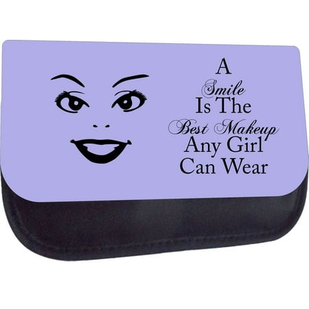A Smile is the Best Makeup Any Girl Can Wear-Lavender - Black Pencil Case with 2 Zippered