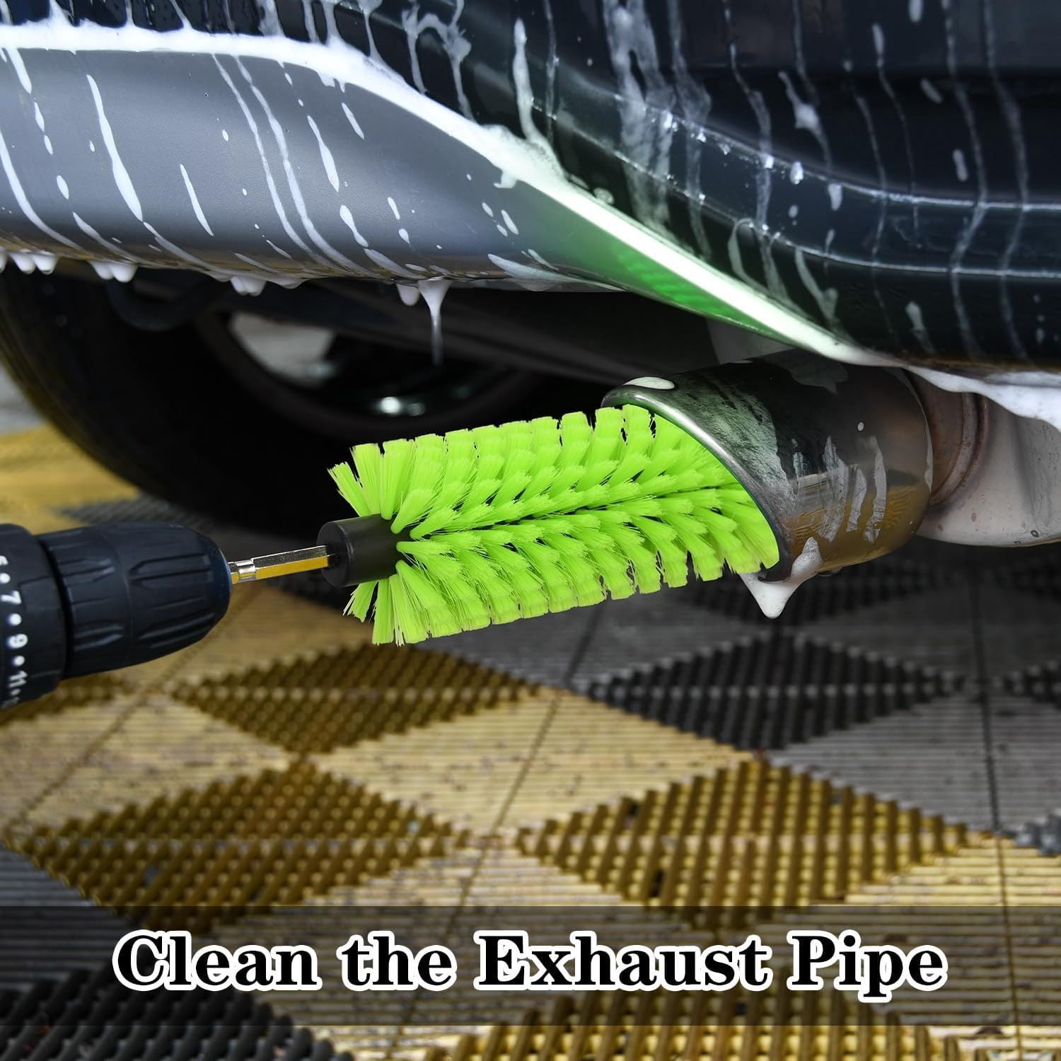 Green Drill Brush for Car Wheel and Bottle High Density Nylon Cleaning Brush for Wheels Rims Engines Exhaust