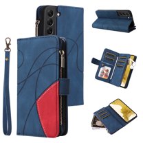 Dteck for Samsung Galaxy S23 FE Case 2023 Wallet with 9 Card Slots, Zipper Pocket PU Leather Folio Flip Phone Case with Wristlet Strap for Samsung Galaxy S23 FE 5G, Blue