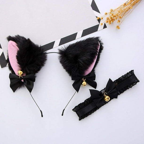 Aro para la cabeza con de gato, soporte para el pelo, banda para el pelo, accesorio, pajarita, campana, moda negro Hugo bandas de pelo de oreja de gato