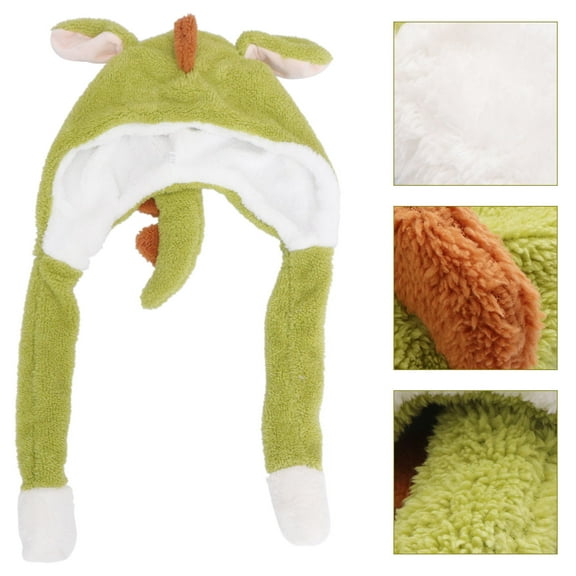 LULULION 1Pc Green Plush Dinosaur Hat Soft Cap for Christmas Party Accessory