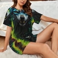 thumbnail image 4 of Pofeuu Fluorescent Wolf Print Women's Pajama Set Short/Shorts Soft Button PJs Elastic Drawstring Waist Sleepwear-X-Large, 4 of 6