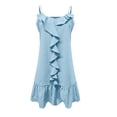 thumbnail image 5 of LYEAA Womens Beach Dresses Sleeveless Casual Plus Size Elegant Loose Short Mini Slip Dress V Neck Solid Ruffle Fashion Summer Cool Vacation Comfortable Dresses Blue M, 5 of 9