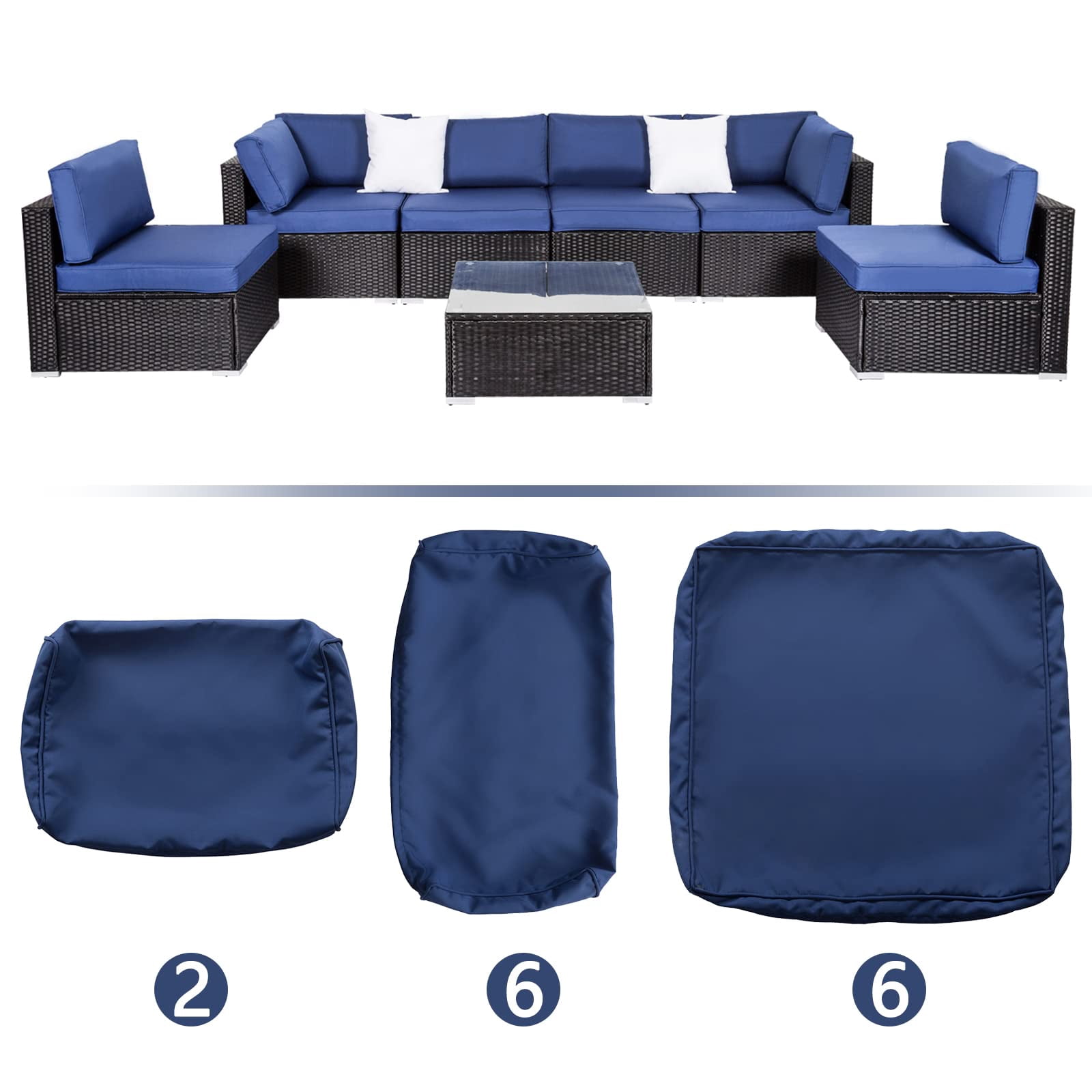Kinsuite Patio Cushion Covers 14Pcs Patio Sectional Sofas Cushion Cover, Waterproof Replacement Cushion Slipcovers Set for 7pcs Outdoor Wicker Couch, Dark Blue