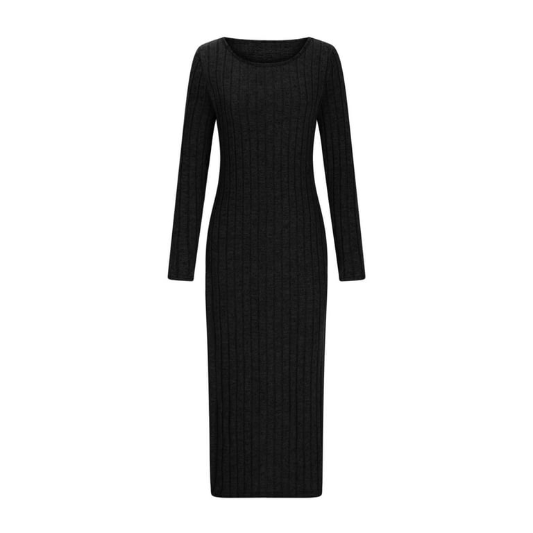 Oplxuo Women's Long Sleeve Ribbed Knit Dress, Split Hem Slim Fitted Crewneck Casual A-Line Midi Sweater Dresses - Walmart.com Oplxuo Women's Long Sleeve Ribbed Knit Dress, Split Hem Slim Fitted Crewneck Casual A-Line Midi Sweater Dresses - Walmart.com