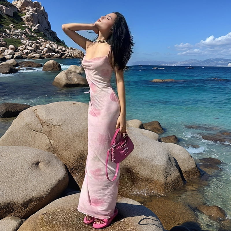 Women'S Floral Ruched Bodycon Midi Dress Mesh Fishtail Summer Wedding Guest Cocktail Going Out Dresses 2025 Pink L