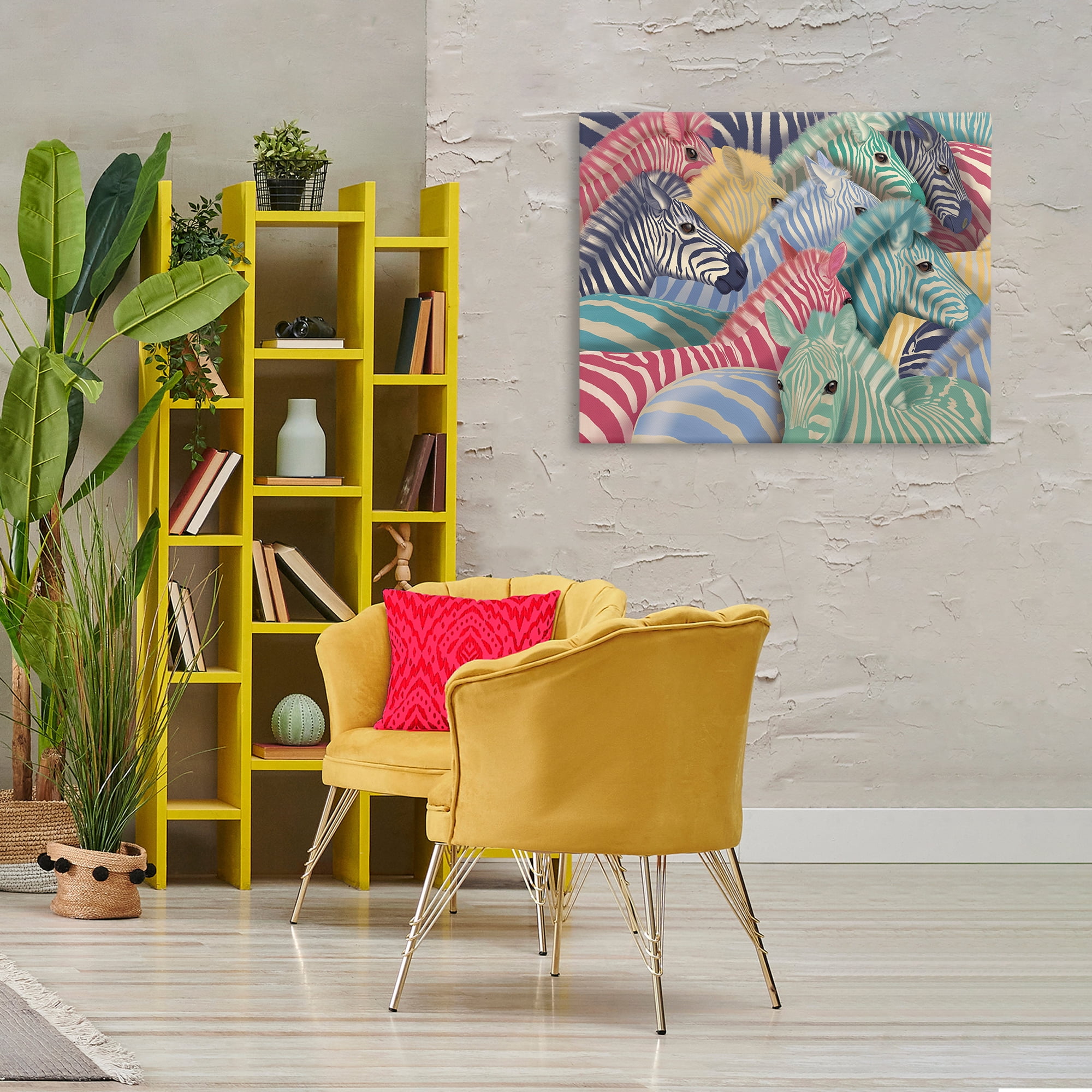 Stupell Industries Modern Hued Zebras Animals Painting Wrapped Canvas Art Print Wall Art, 40 x 30