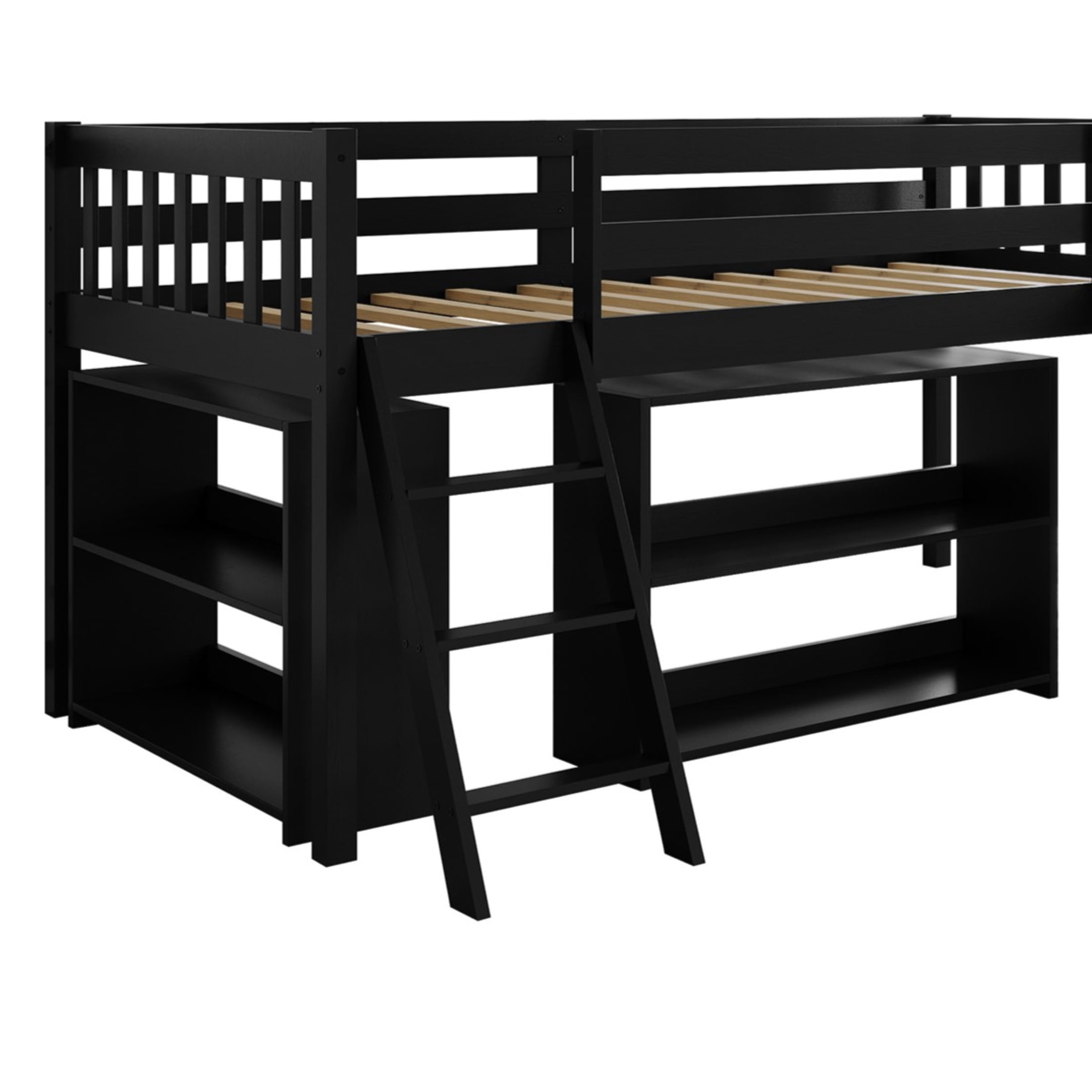 Castle Place Simple Twin Loft Bed with Ladder, Black