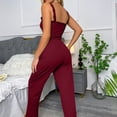 thumbnail image 5 of Gkeoshab Nightgowns for Women Women Camisole Long Trousers Jacquard Pajama Set Lightweight Blended Fabric Summer Casual Sleepwear Loungewear Wine M, 5 of 7