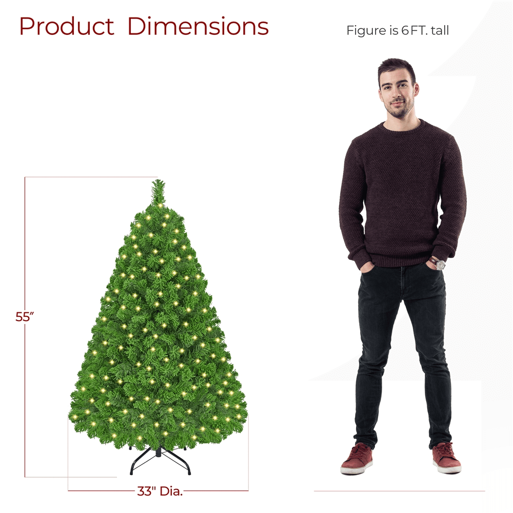Alden Design 4.5 FT Pre-lit Snow Flocked Christmas Tree with 100 Lights, Pure Green