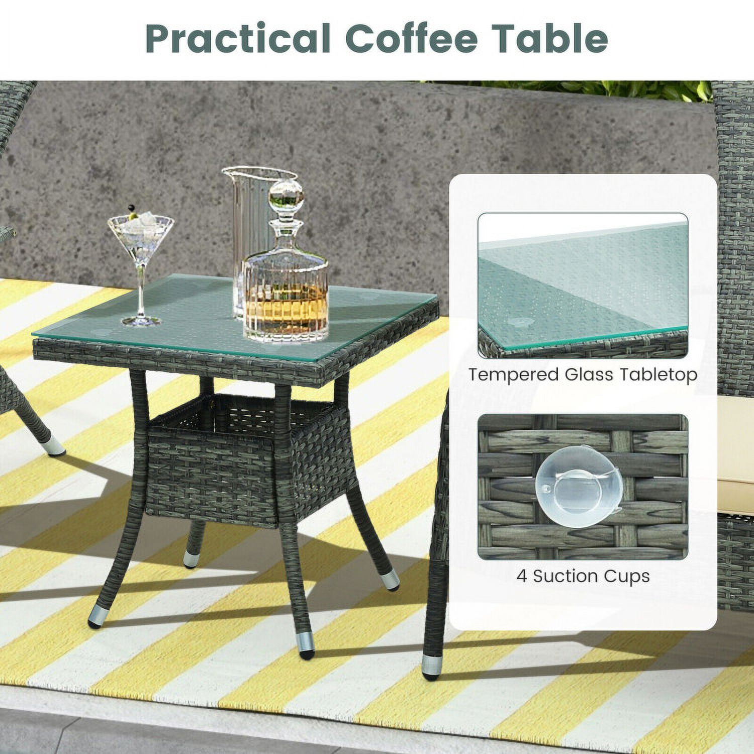 Aimee Lii 3-Piece Wicker Conversation Set with Comfy Seat Cushions, Outdoor Patio Furniture, Gray Aimee Lii 3-Piece Wicker Conversation Set with Comfy Seat Cushions, Outdoor Patio Furniture, Gray