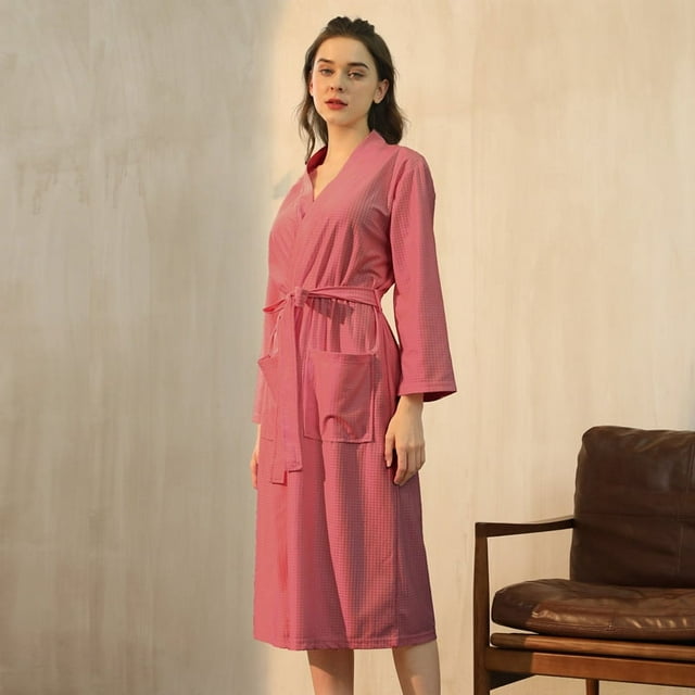 Summer Thin Women's Absorbent Bathrobe Men's Extra Large Size Waffle Nightgown