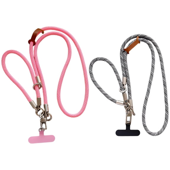2 Pcs Phone Lanyard Sets, Adjustable Crossbody Phone Strap, 47.2 in, Detachable, with Phone Tether Tab for Women, Pink & Black White