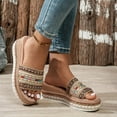 thumbnail image 5 of Women's Sandals Boho Wedge Flatform Open Toe Slip-on Round Toe Slides Slippers Casual Summer Beach Outdoor Footwear Dressy Sandals 6, 5 of 9