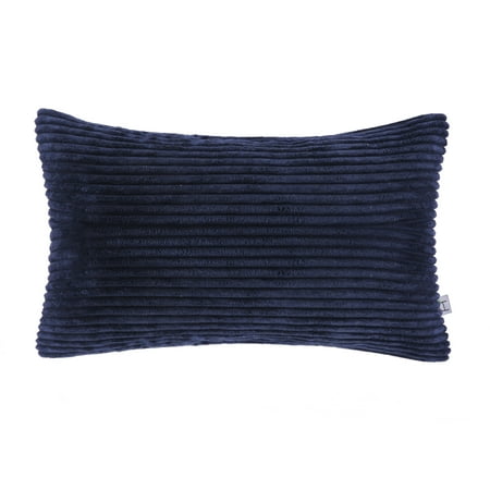 Soft Corduroy Striped Velvet Rectangle Decorative Throw Pillow Cusion For Couch, 12" x 20", Navy Blue, 1 Pack