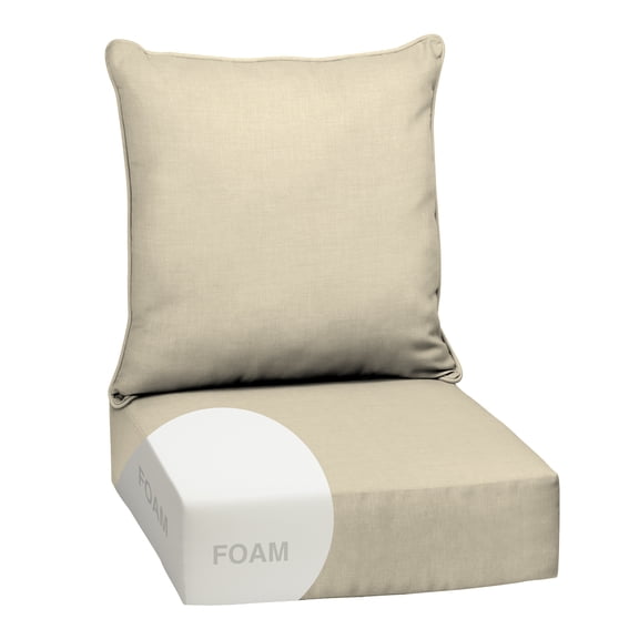 ARDEN Outdoor Foam Deep Seat Cushion Set, 24 in x 24 in, Weather-Proof, Rain-Proof, Fade Resistant Patio Cushion, Bottom and Back Cushion for Chair, Sofa, and Couch Tan Leala