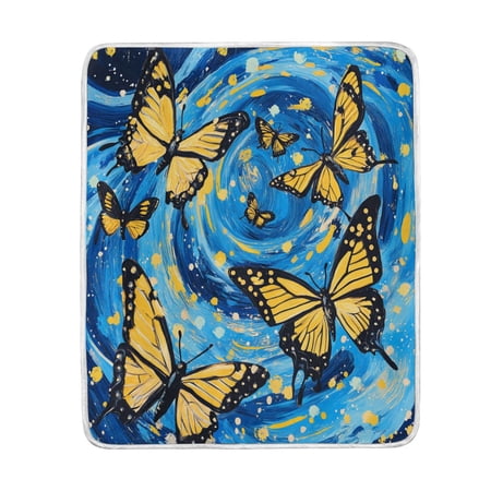 Wobogo Butterfly Starry Night Flannel Fleece Bed Blanket as Bedspread Coverlet Sofa blankets (50x60in) Soft Lightweight Warm and Cozy