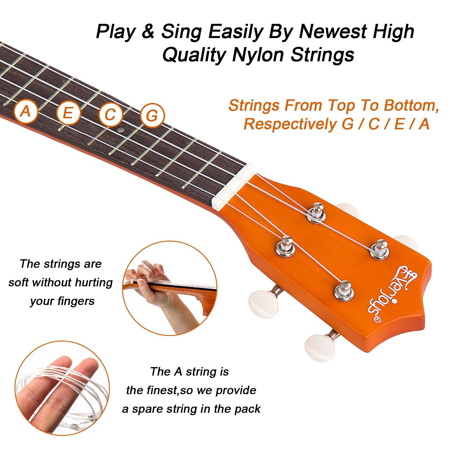 Everjoys 21 inch Soprano Ukulele Starter Kit w/Gig Bag,Rainbow String,Free Online Lesson,Tuner,Pick,Strap,Songbook