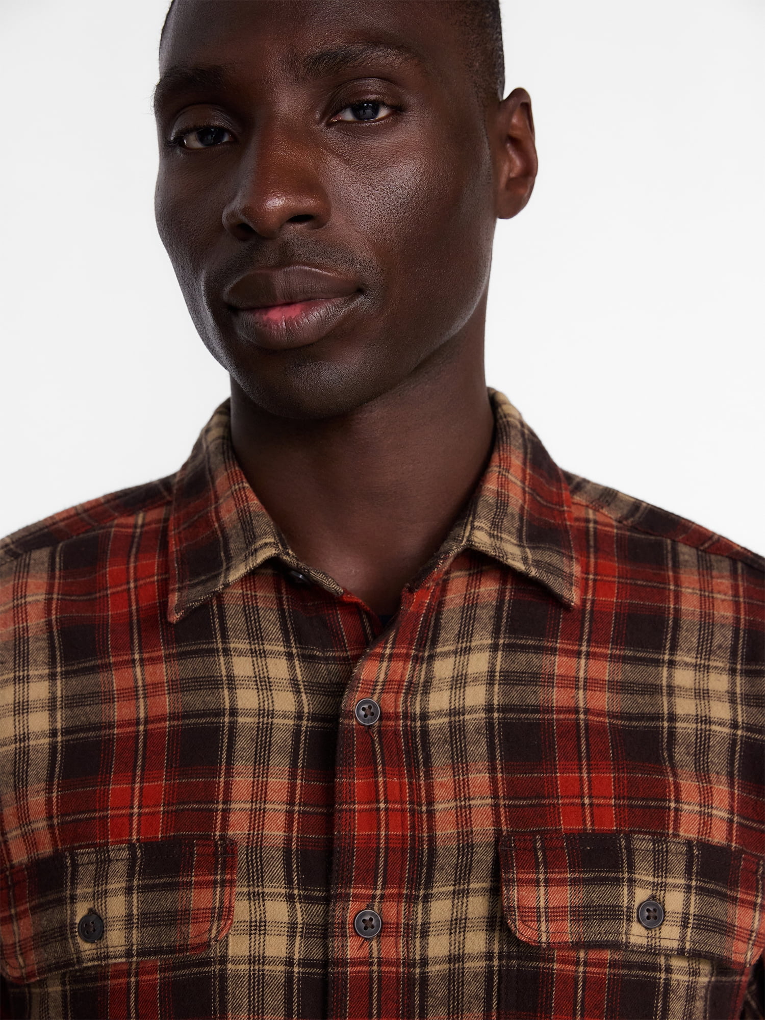 George Men's and Big Men's 100% Cotton Double Pocket Flannel Shirt, Sizes XS-3XLT
