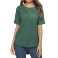 thumbnail image 4 of SHIBEVER Women T-Shirts Summer Short Sleeve Casual Crewneck Trendy Tunics Solid Green Tshirt Shirts, Womens Fashion Tops Size M, 4 of 7
