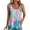 thumbnail image 2 of Off the Shoulder Tops for Women GaThRRgYP Women's Sleeveless Floral Top,2025 Women's Spring and Summer New Tank Eyelet Embroidery Neck Print Casual Fashion Top Blue L, 2 of 7