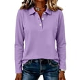 thumbnail image 2 of Hsovts Women's Cotton Long Sleeve Collared Polo Shirt Preppy Button Placket Shirts Multi‑Color Tops Daily Commute Street Wear Purple XL, 2 of 5