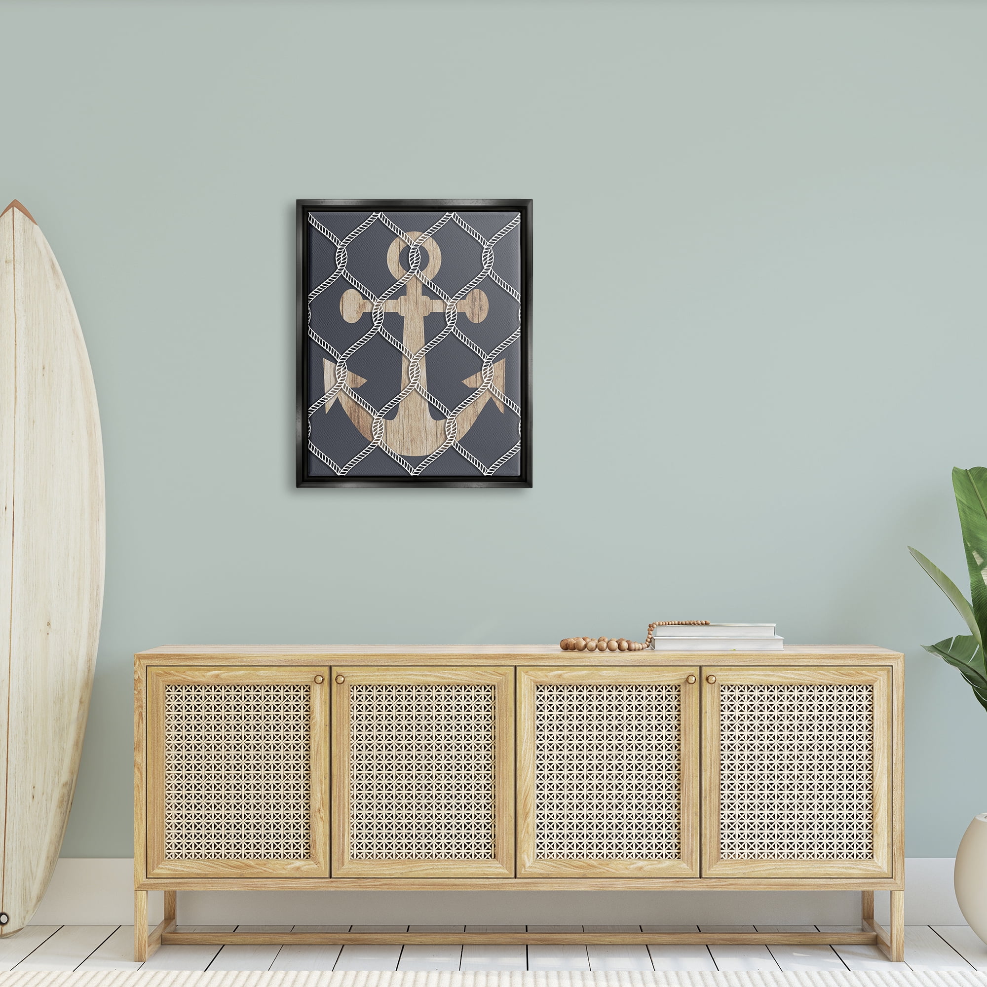 Stupell Nautical Anchor Linked Rope Landscape Painting Black Floater Framed Art Print Wall Art