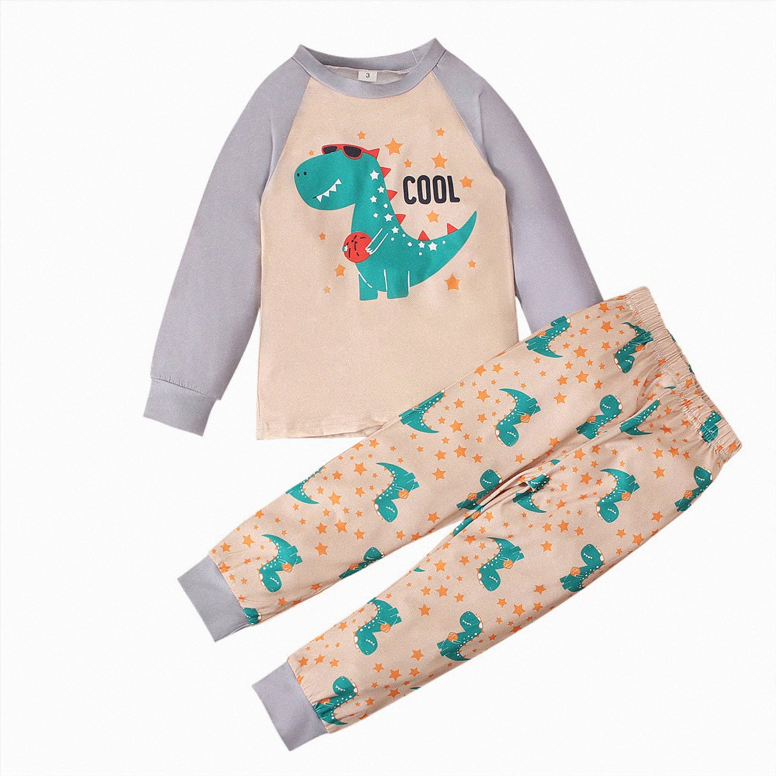 Gubotare Boys Pajamas 2 Pieces Pajama Set for Boy Long PJs Sleepwear Soft & Cute for Kids Jmmies Clothes 3-8 Years (Beige 9-10 Years)