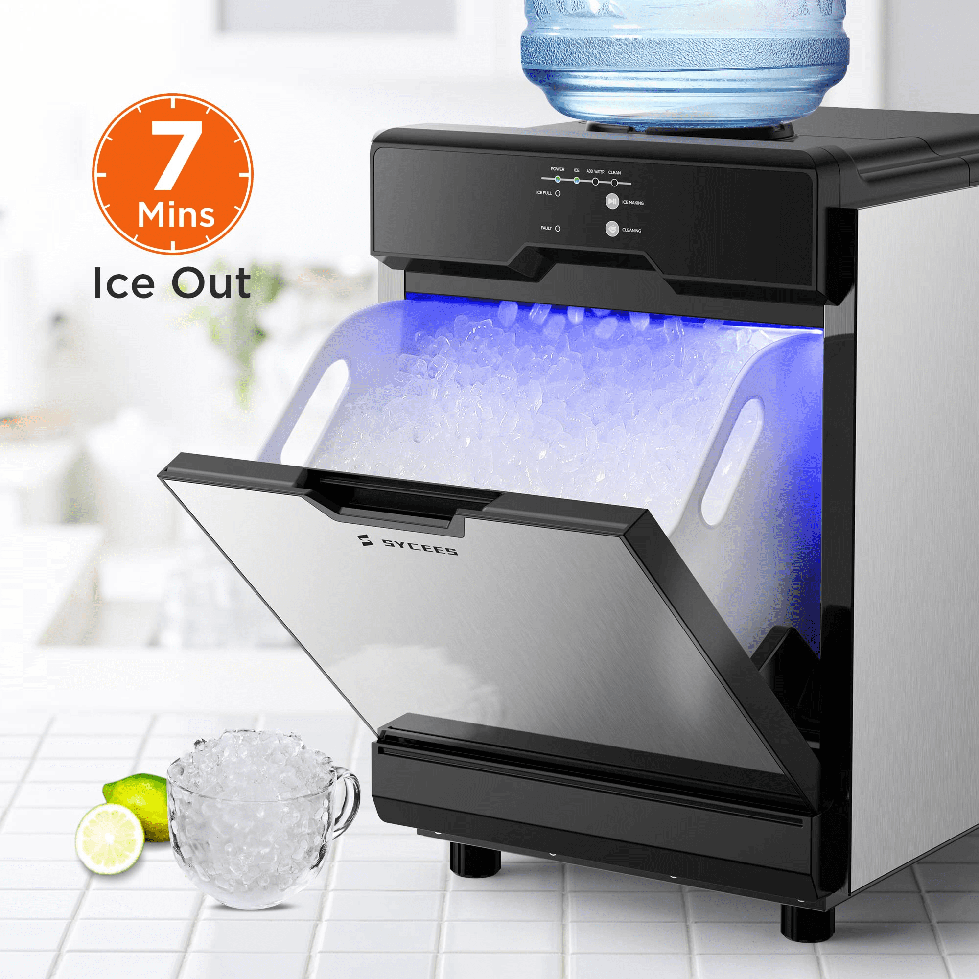 Famistar Portable Countertop Nugget Ice Maker , 55Lbs/24H Sonic Ice Maker,  Quick Ice in 7 Mins, 2 Water Inlet Modes, Self-Cleaning, Chewable Nugget