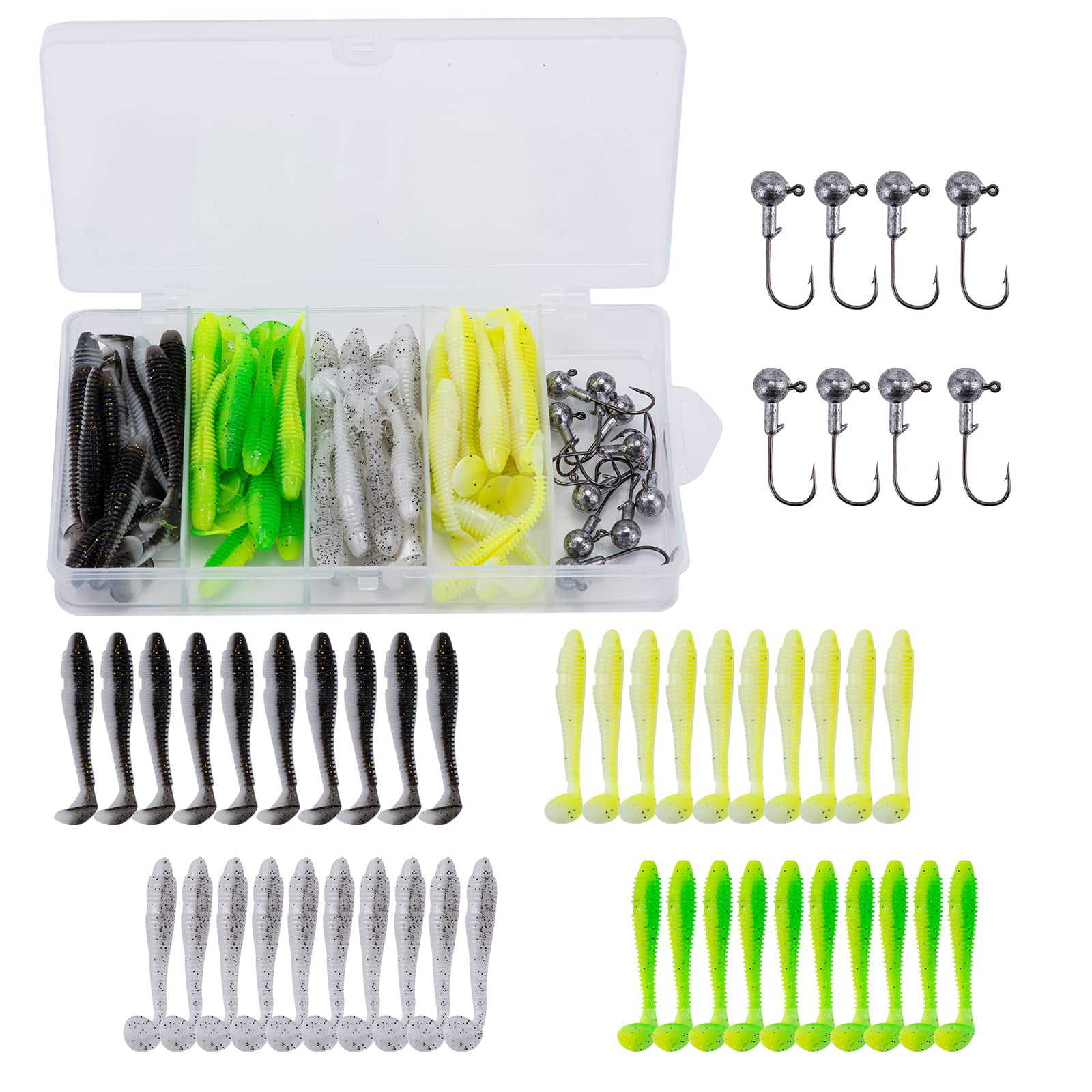 Goture Fishing Soft Plastic Lures Kit Jig Head Hooks Crappie Lures Trout  Bass Fishing Worm Lures Crappie Jigs Fishing Lures Set with Tackl Box for  Freshwater Saltwater Fishing 