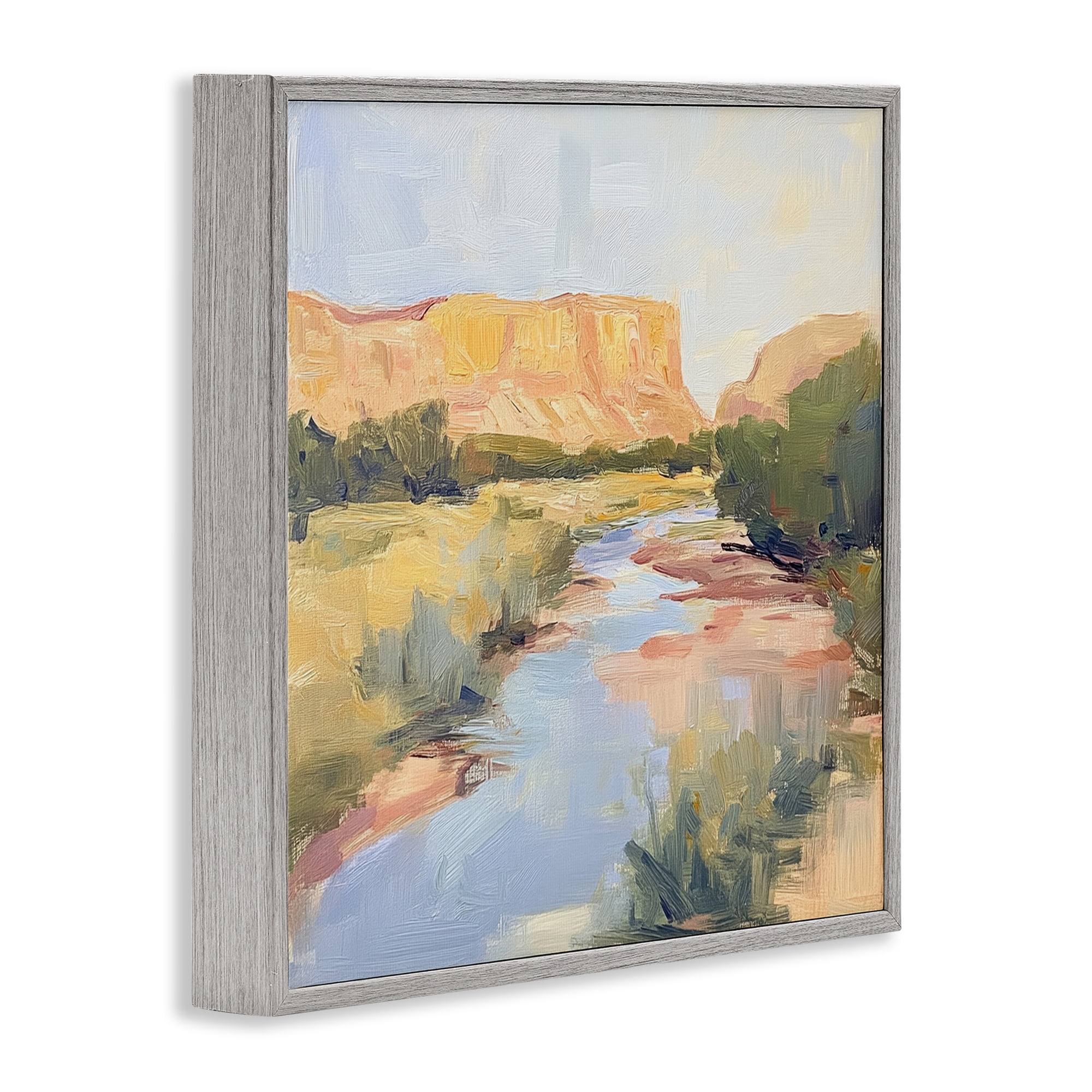 Stupell Industries Painted Plateau River Reflection Gray Framed Giclee Art, design by Petal Prints Design