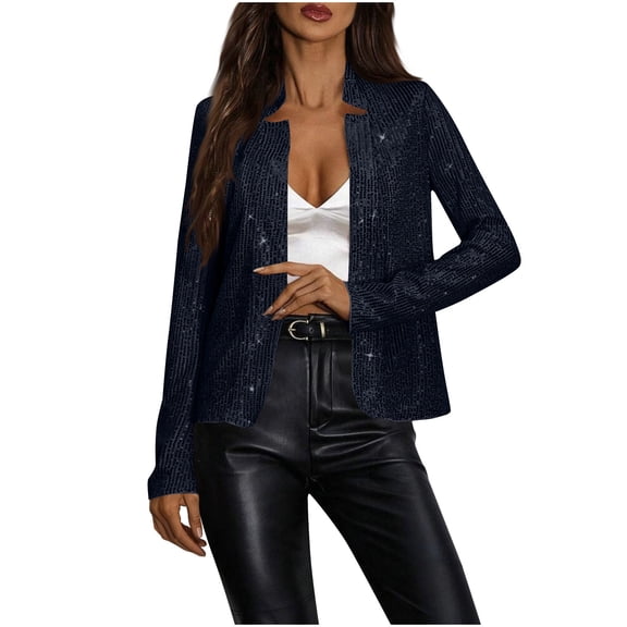 YueHuiYing Women's Sequin Jacket Open-Front Blazer Jacket Casual Long-Sleeve Sparkly Cardigan Coat with Pockets