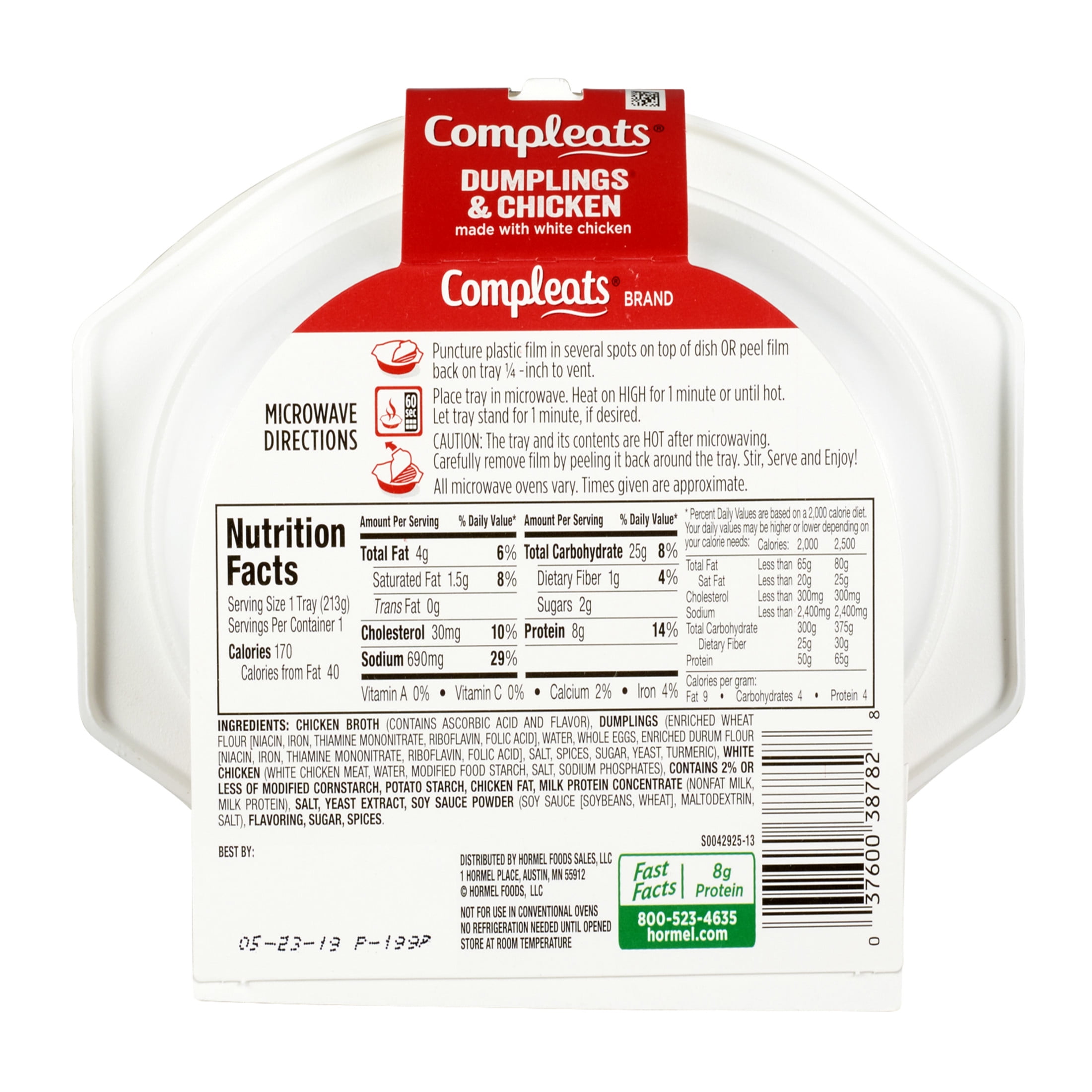 (3 pack) HORMEL COMPLEATS Dumplings & Chicken, Shelf Stable, Serving Size 213 g, 7.5 oz Plastic Tray