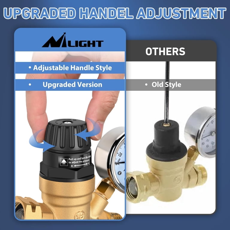 DN20 Brass Adjustable Water Pressure Regulator With Gauge – Reducer Valve For Plumbing & Irrigation (Max 1.6MPa, 0.05-0.8MPa Output)