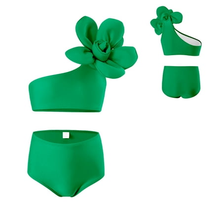 Girls Tankinis Two Pieces Swimsuits V Neck Ribbed Halter Tankini Set Cutout Bikini Top Beach Sport Bathing Suit for Toddler Kids 3-4 Years