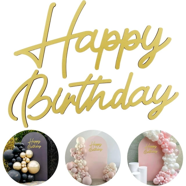 Happy Birthday Wooden Sign for Backdrop Gold Cutout Letters Plaque Happy Birthday Letters Sign for Balloon Arch Backdrop Birthday Party Baby Shower Photography Background Decorations - Gold