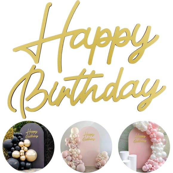 HUGFEGWE Panneau en Bois Joyeux Anniversaire pour Toile de Fond Lettres Découpées Or Plaque Joyeux Anniversaire Lettres Signe pour Arche de Ballons Fête d'Anniversaire Baby Shower Photographie Arrière-Plan AZ824-17590