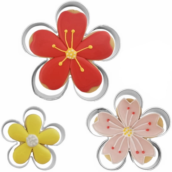 Large Size Rose Petal Flower Cookie Cutters Set 3 Piece Stainless Steel