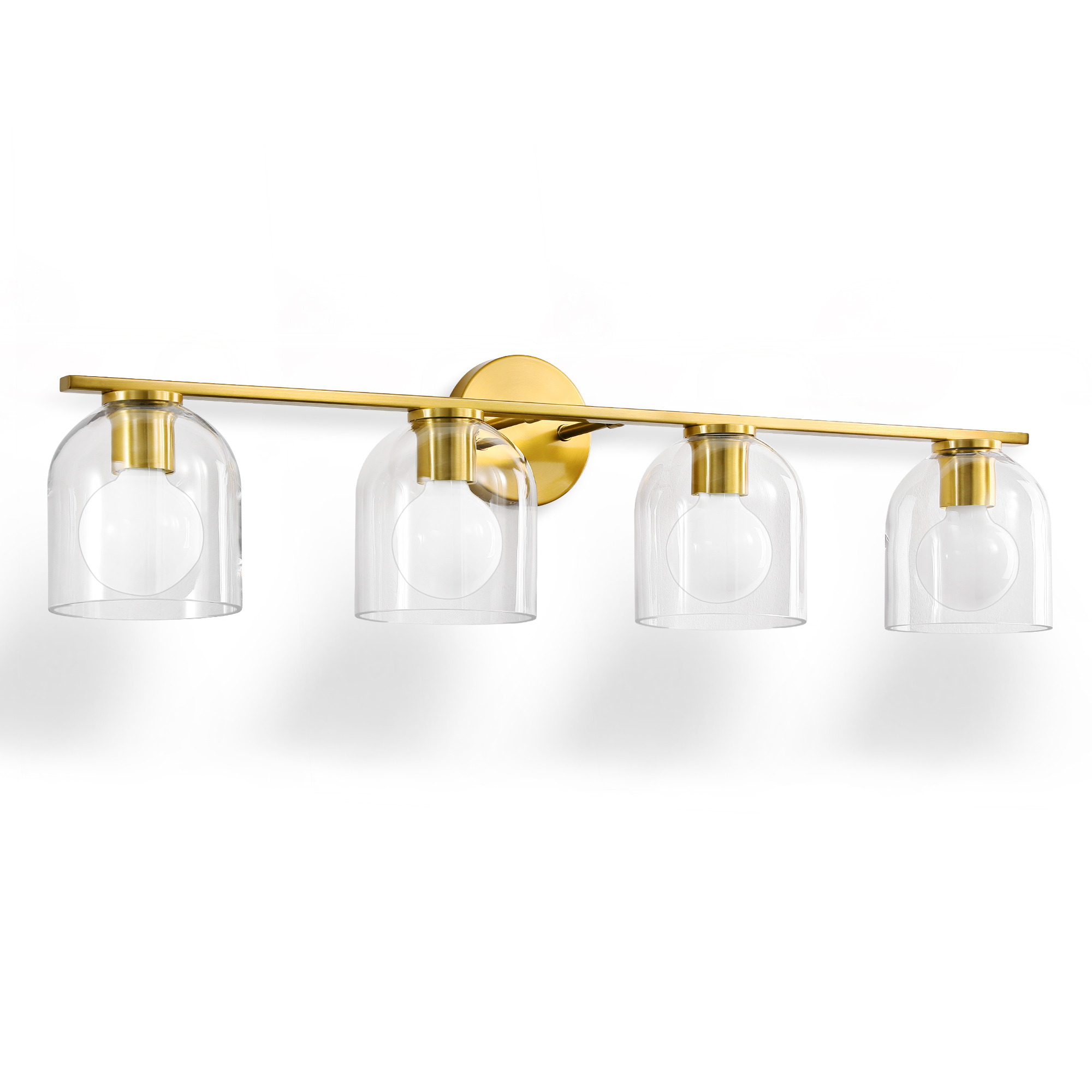 Modern Bathroom Light Fixtures, 4 Light Vanity Lights Over Mirror, Gold Wall Lamp with Clear Glass Shade for Living Room Cabinet Bedroom Porch