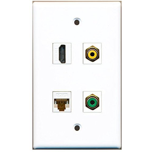 RiteAV - 1 Port HDMI 1 Port RCA Yellow 1 Port RCA Green 1 Port Cat6 Ethernet White Wall Plate