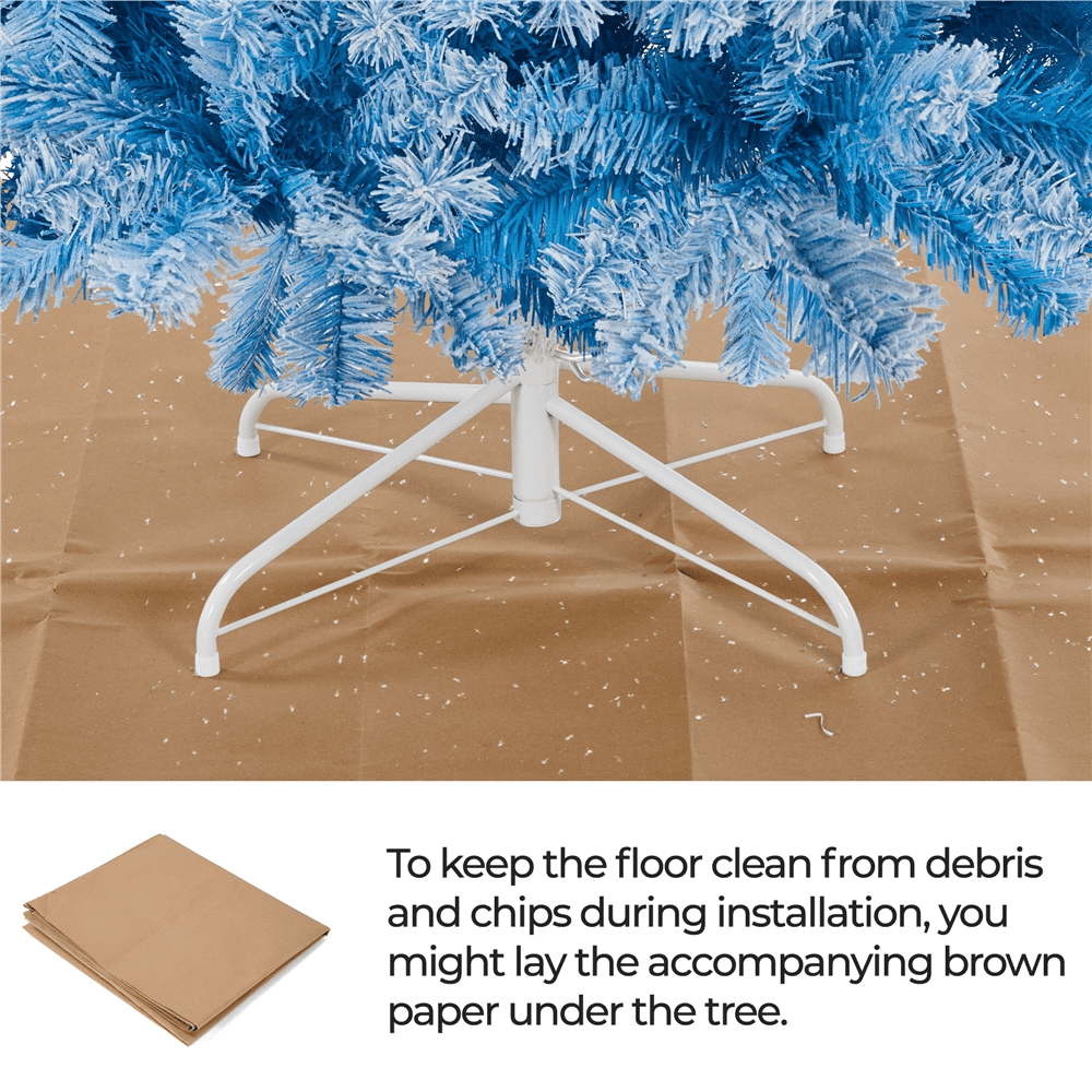 Alden Design 6Ft Unlit Flocked Artificial Christmas Tree with Foldable Stand, Lake Blue Gradient