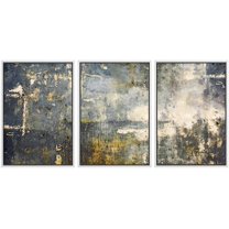 wall26 Framed Canvas Print Wall Art Set Grunge Dark Gold Paint Stroke Landscape Abstract Shapes Illustrations Modern Art Decor Multicolor for Living Room, Bedroom, Office - 24x36x3 White