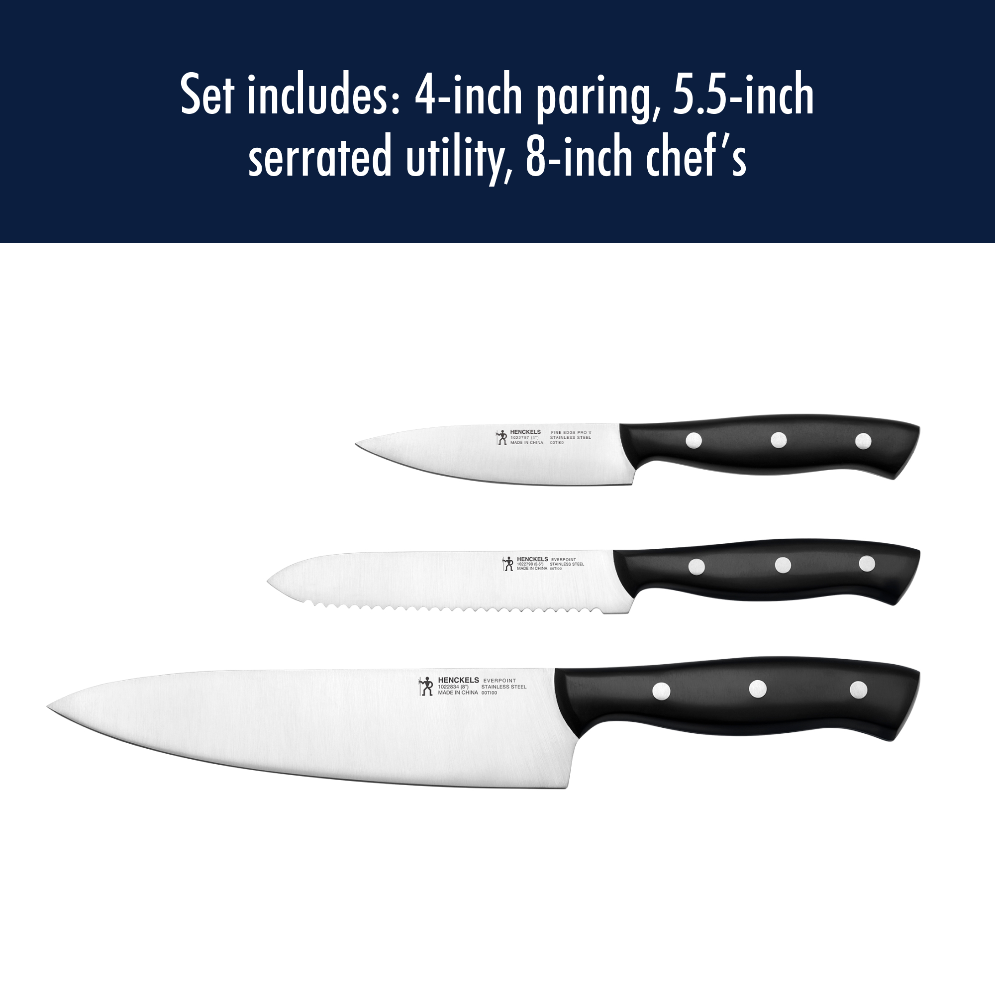 Henckels Everpoint 3 PC Stainless Steel Triple Rivet Knife Set