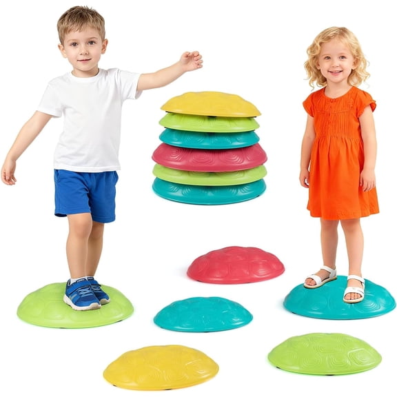 INFANS Balance Stepping Stones for Kids, 6pcs Non-Slip Plastic Balance Stones, Indoor Outdoor Coordination Balance Blocks Promote Sensory Toddler's Coordination Skills for Age 3-8 Years