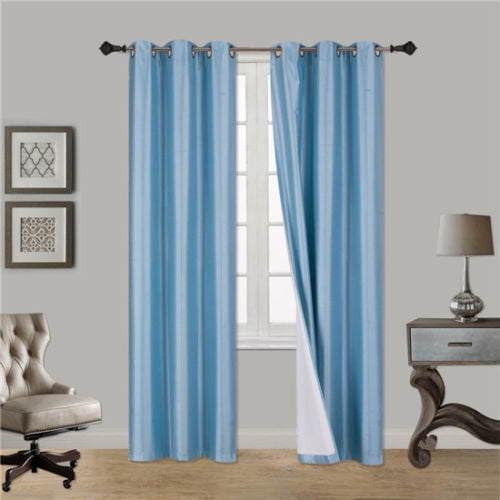 2PC WHITE TEAL EID 2 SHADES Insulated Blackout Window Curtain Panels 