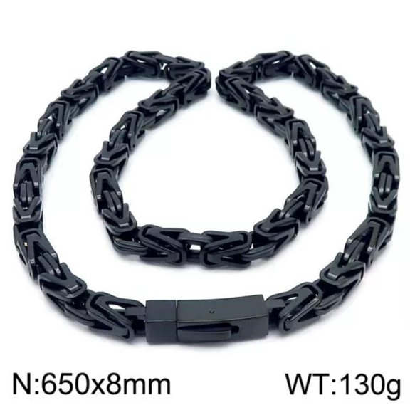 HOOUN Mens Huge Knot King Chain Byzantine Necklace Stainless Steel 8mm 26'' Heavy 130g-black